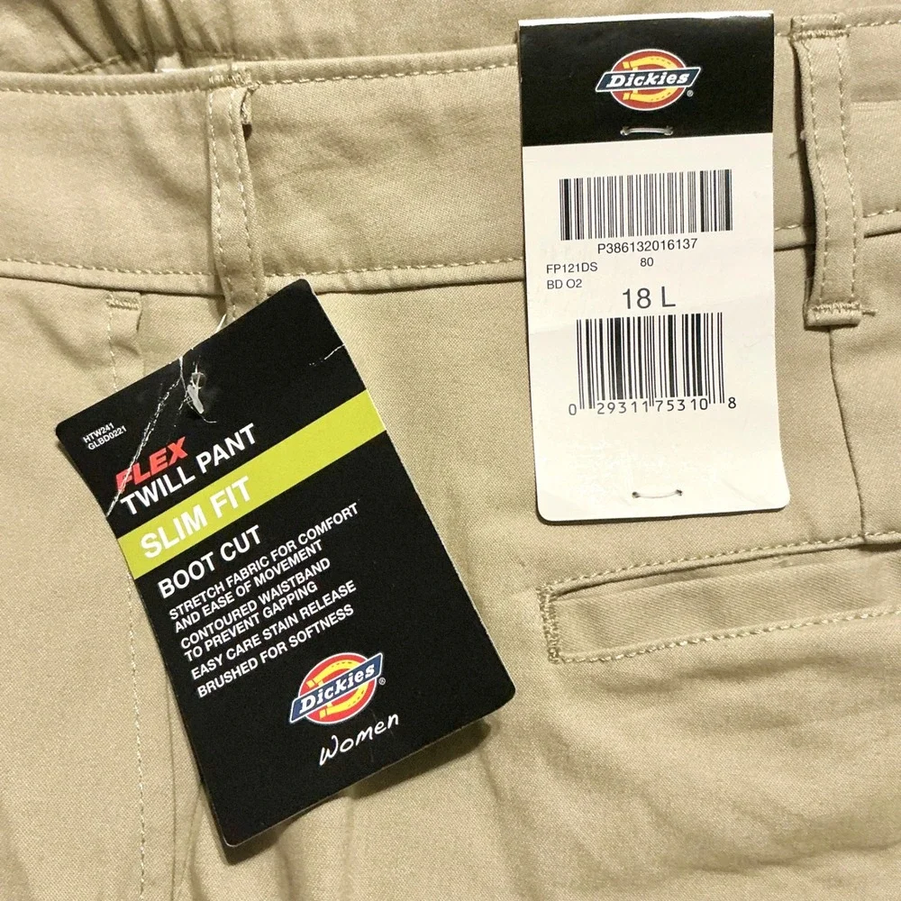 NEW Dickies Women's Size 18L Flex Twill Slim Fit Bootcut‎ Pants Desert Sand NWT - Picture 5 of 8